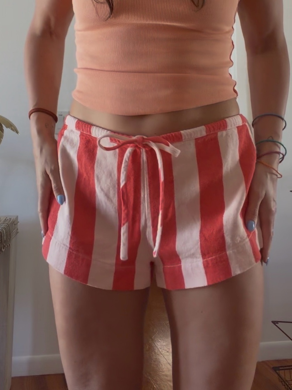 Free People red and light pink Striped Hot Shorts worn once